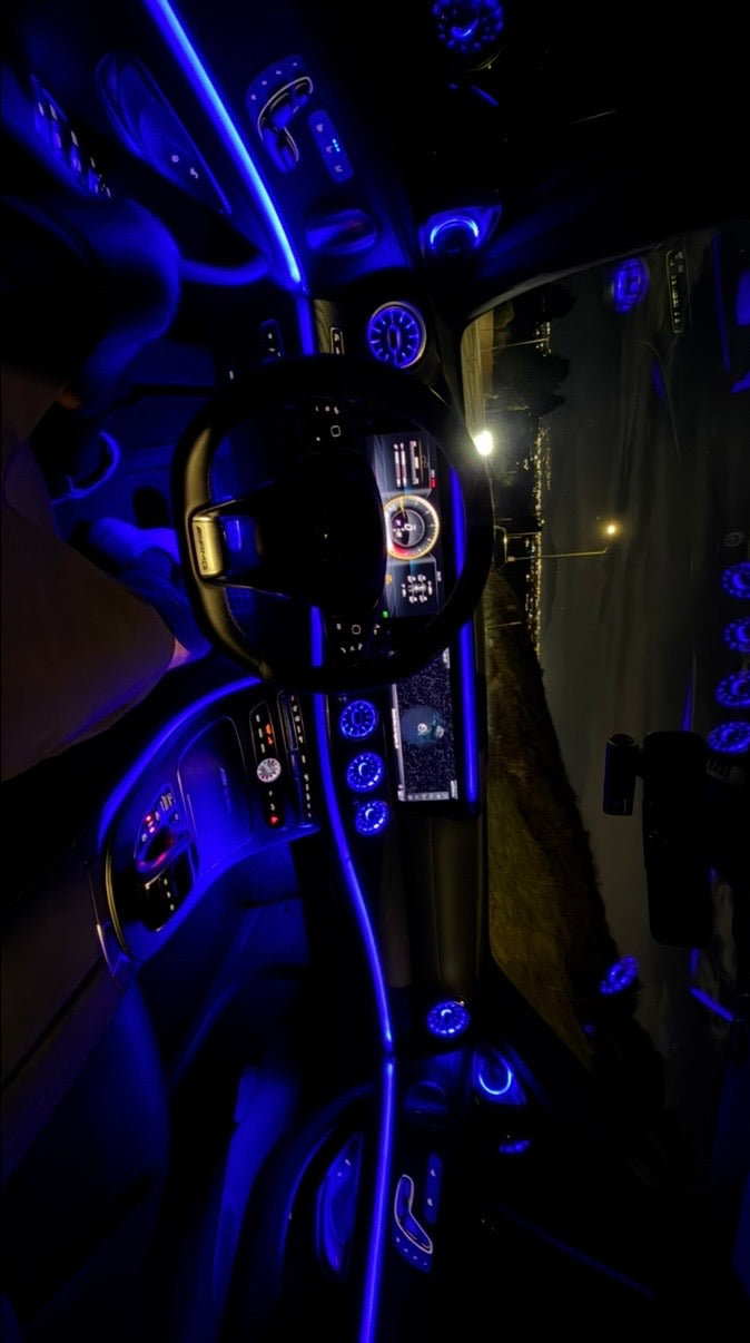 Mercedes-Benz W213 blue ambient interior wide view