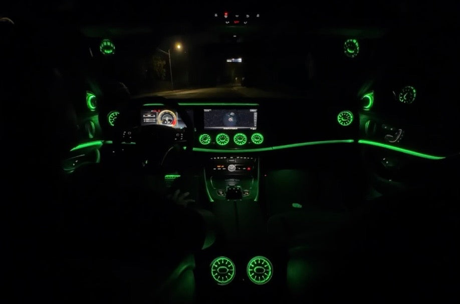 Mercedes-Benz W213 interior with green ambient air vents